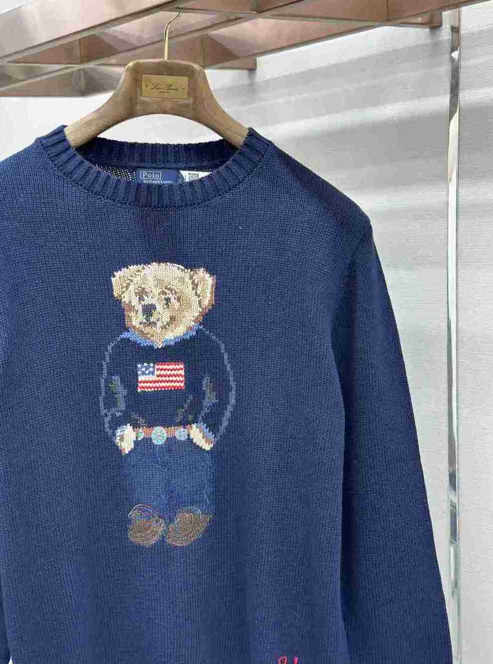 Polo Ralph Lauren Flag Polo Bear Knit Sweater Navy Blue Preppy Pullover - Picture 5 of 5